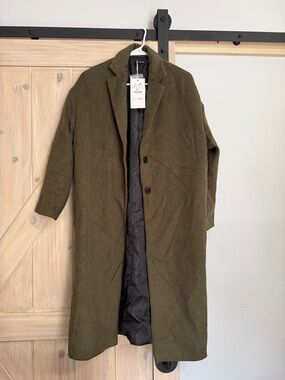 stradivarius Olive Green Long Pea Coat